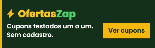 Anúncio do OfertasZap: cupons de desconto e ofertas testados um por um, sem cadastro. Botão Ver cupons.